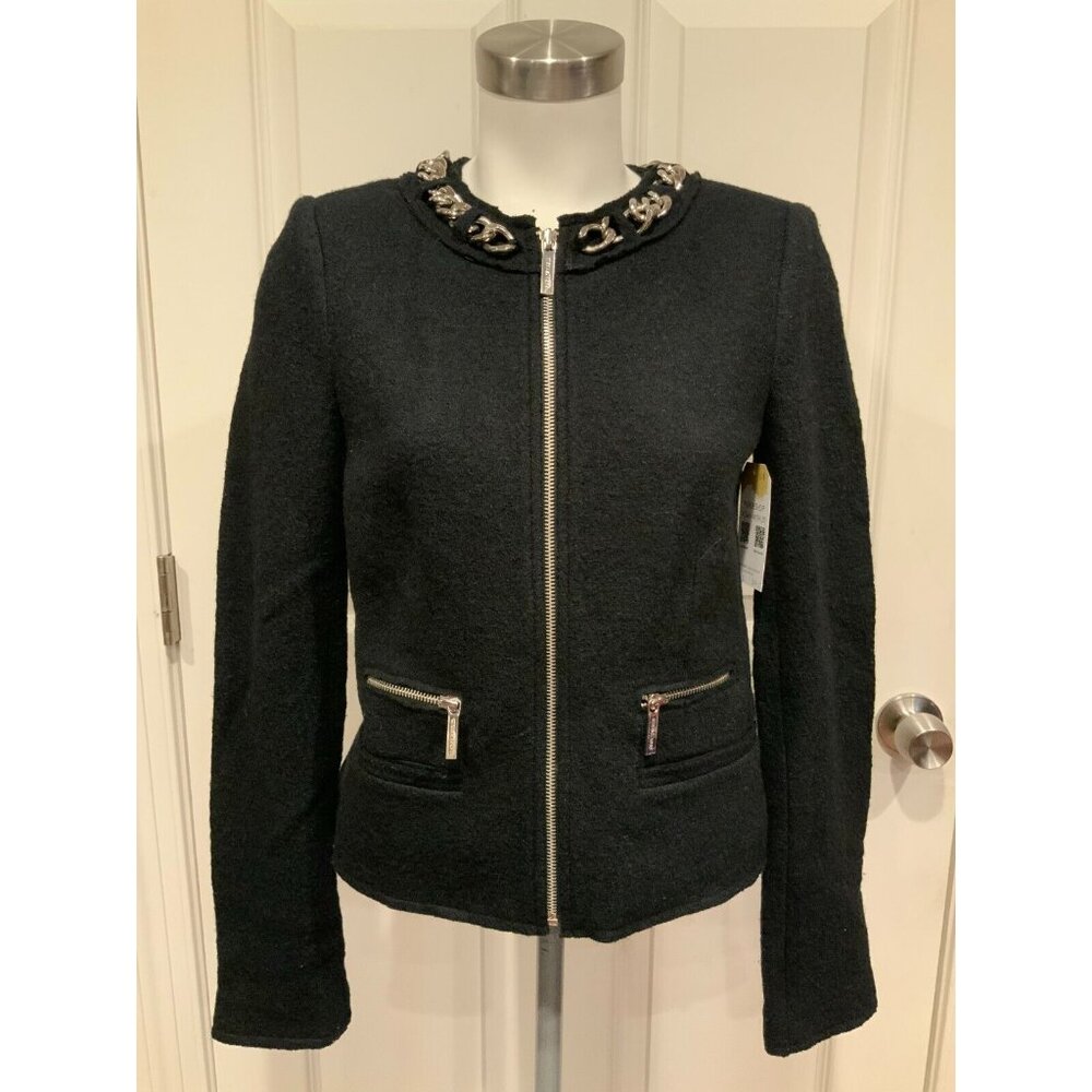 Michael Kors Black Wool Blend Jacket W/ Silver Chain Link, Size 2 (US) NWT! $195